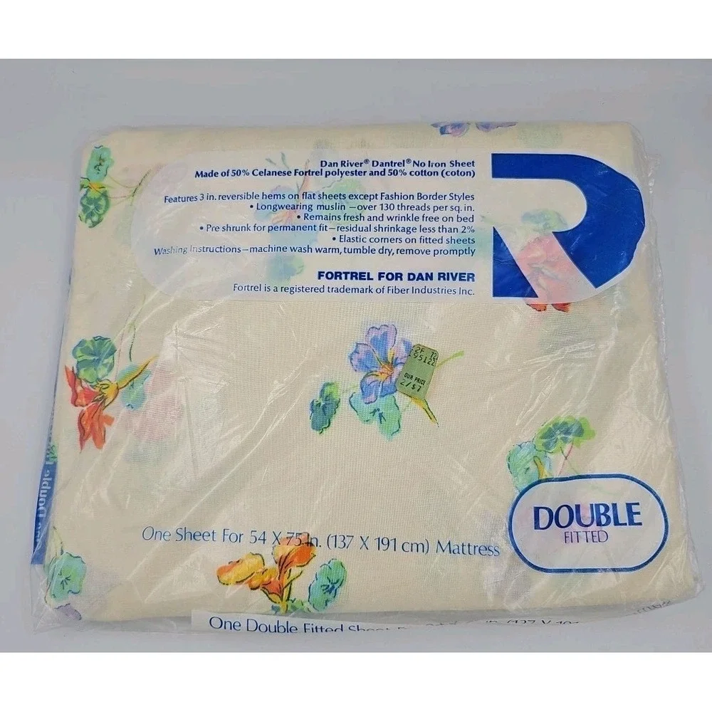 Dan River Double Flat & Fitted Sheet Vintage NOS Floral Poly Cotton‎ Blend New